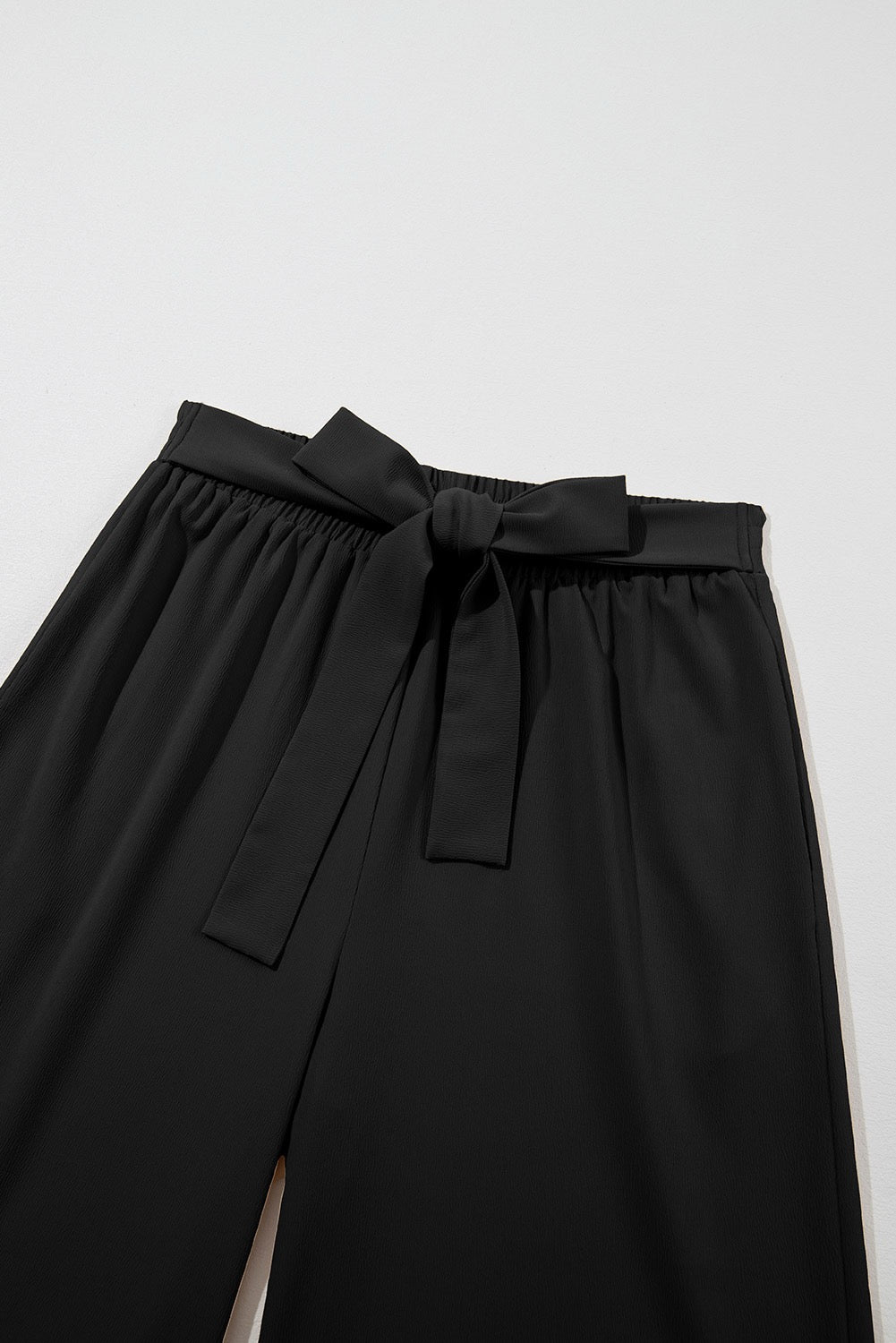 Elegant Black High-Waist Wide Leg Pants with Tie Belt