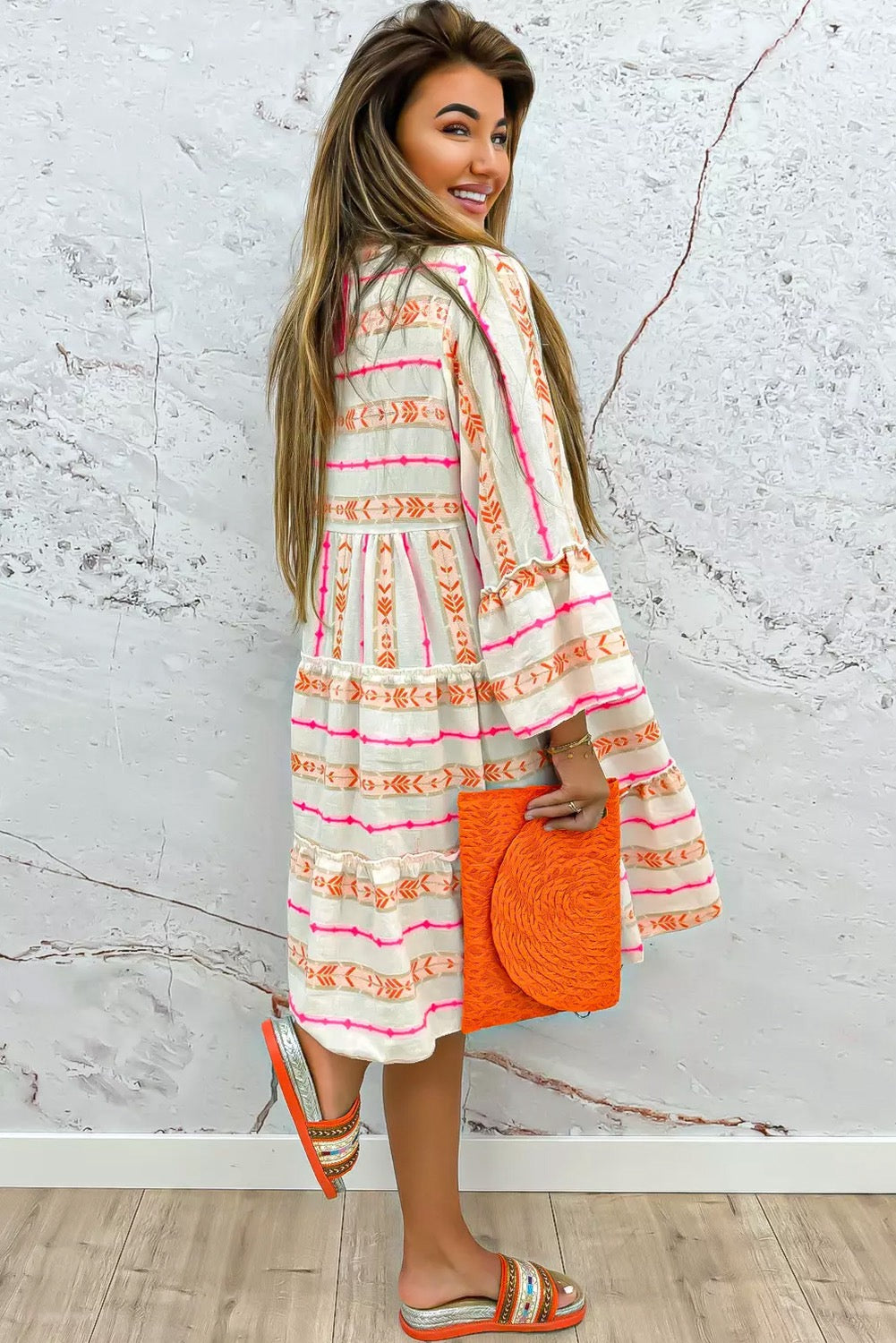 Arrow Stripe Boho Dress -Orange