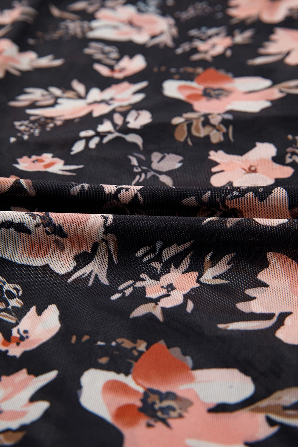 Floral Print Mesh Top - Black