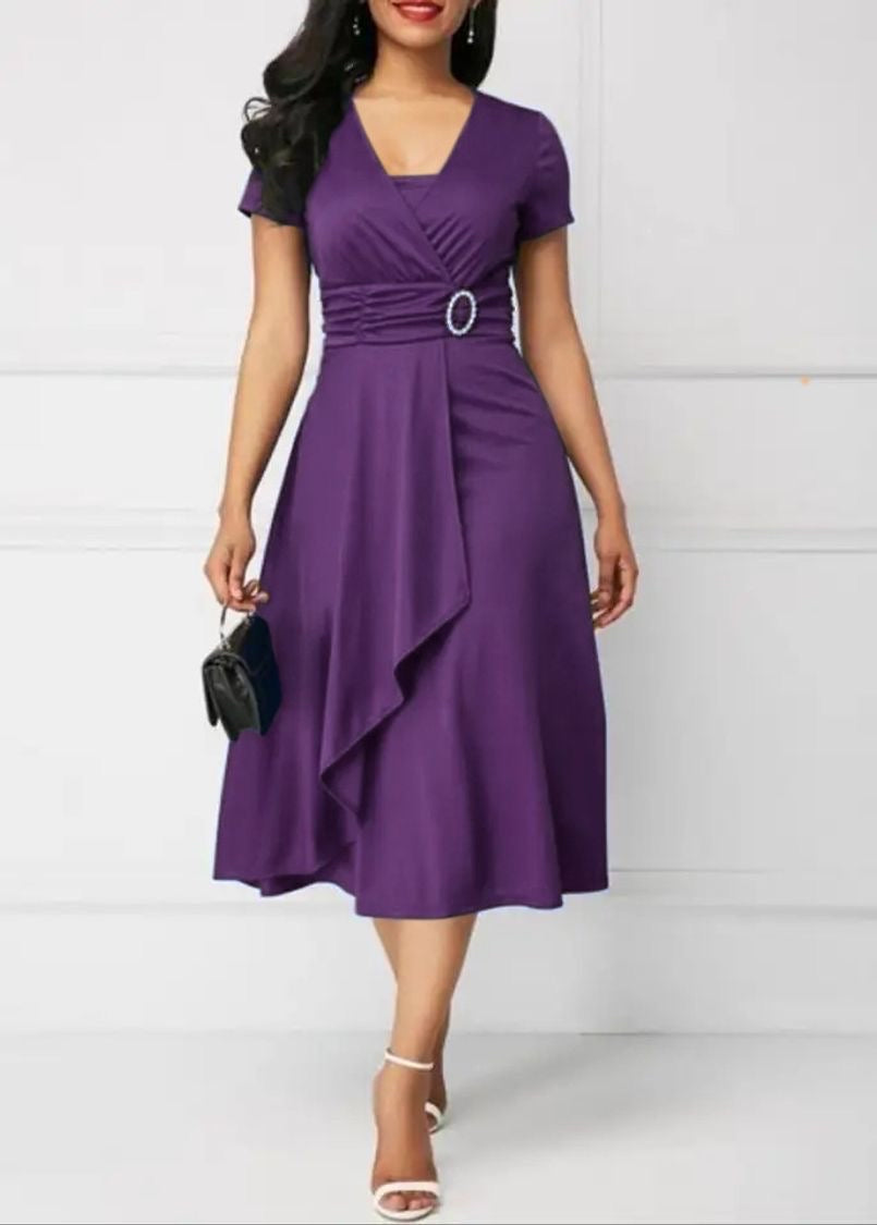 Wrap Midi Dress-Purple