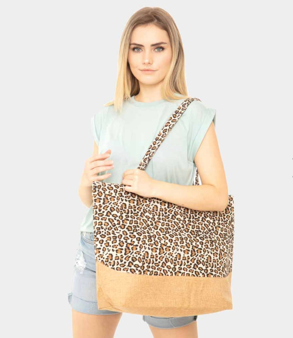 Animal Leopard Print Jute Tote