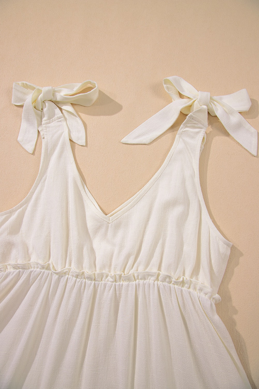 Ruffle Shoulder Tie Dress- Oatmeal