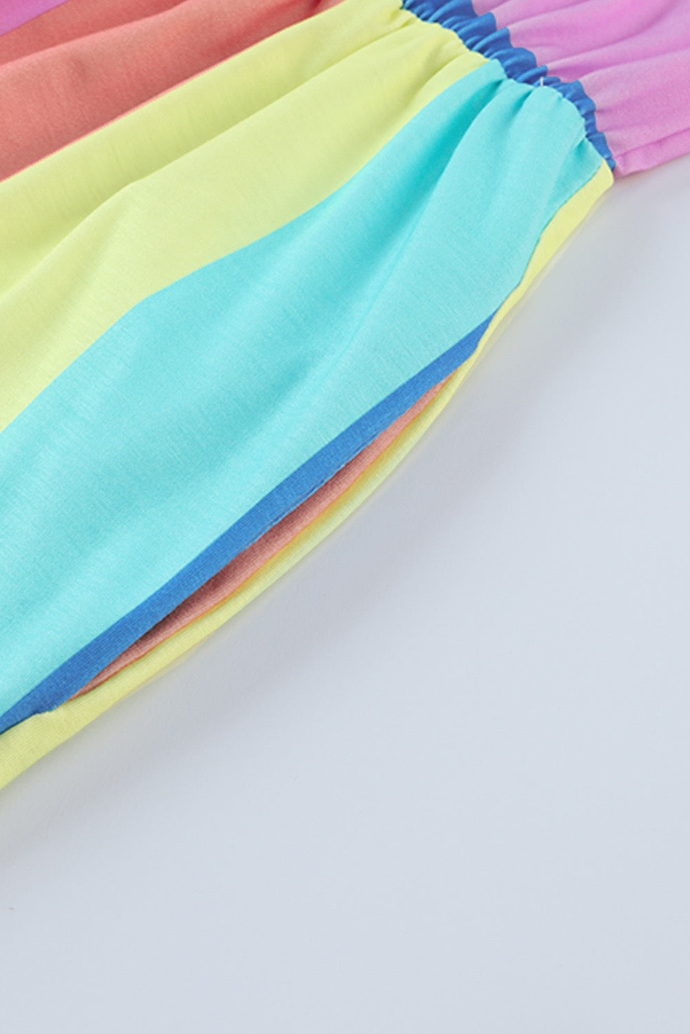 Rainbow Stripe Short Sleeve Romper for Women – Casual One-Piece with Pockets
