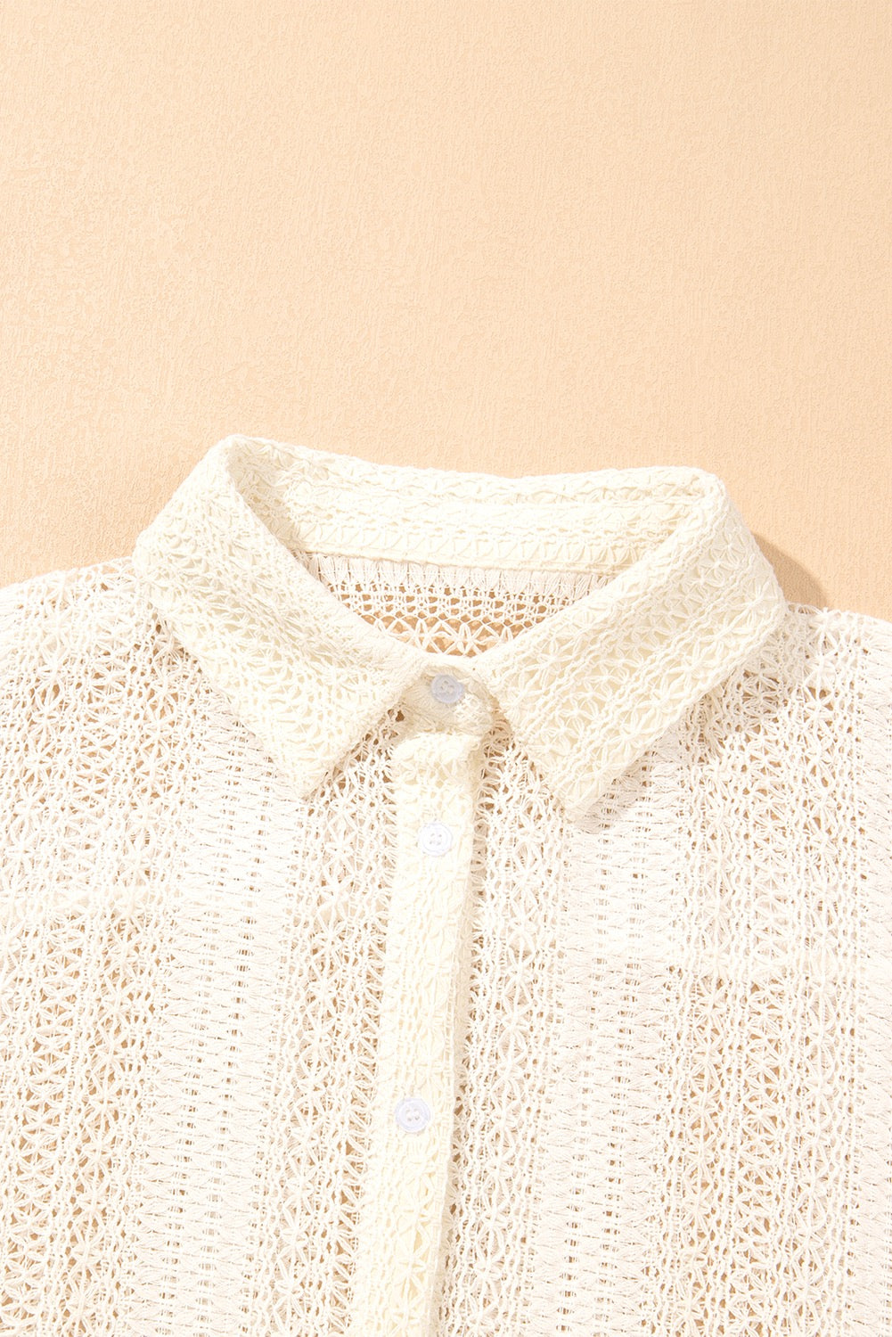 Lace Crochet Collard Oversize Tunic Dress- Beige