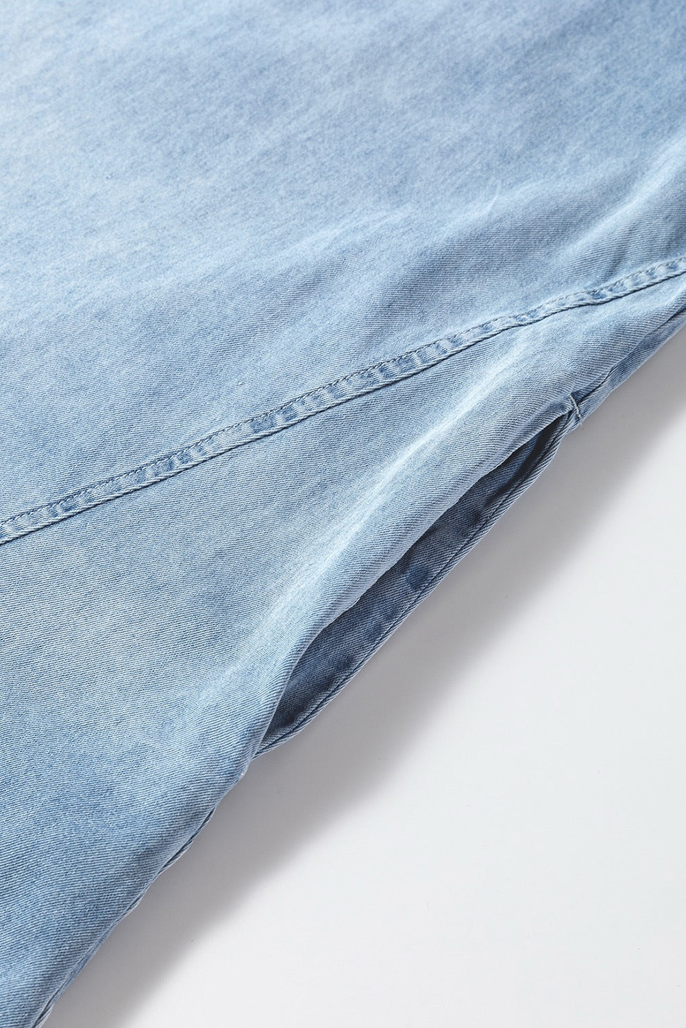 Split Neck Chambray Dress - Blue