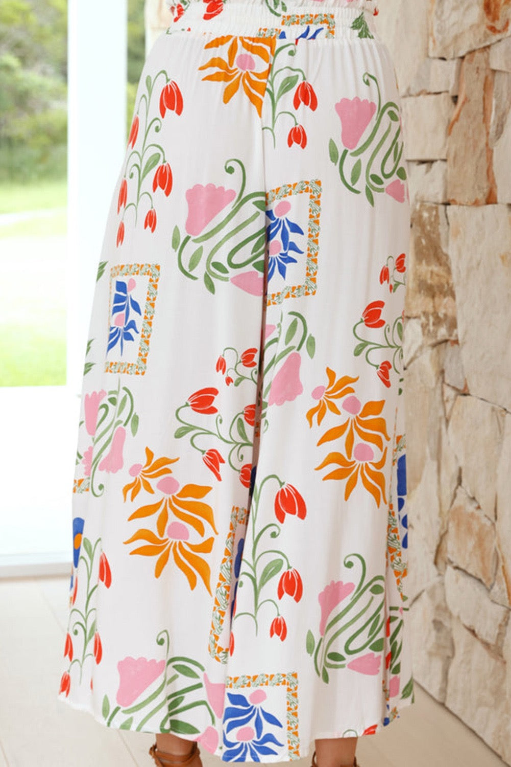 Two-Piece Floral Print Tank and Wide Leg Pants Coordinate Set -Multi Colored