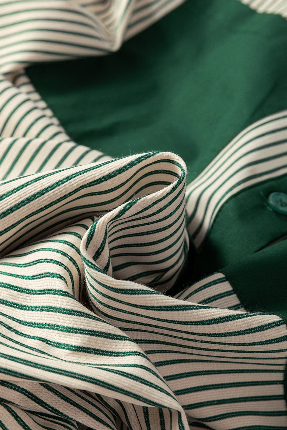 Stripe Pocket Front Shirt Dress- Green