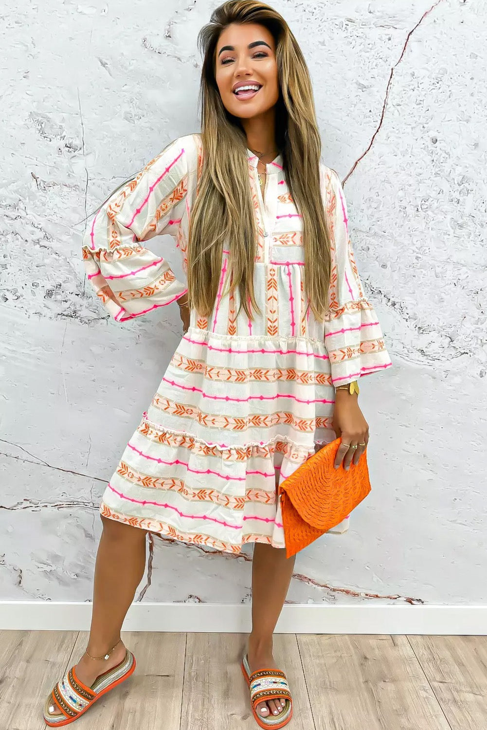 Arrow Stripe Boho Dress -Orange