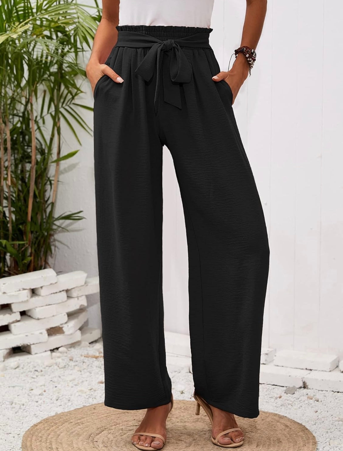 Paper Bag Waist Pants -Black