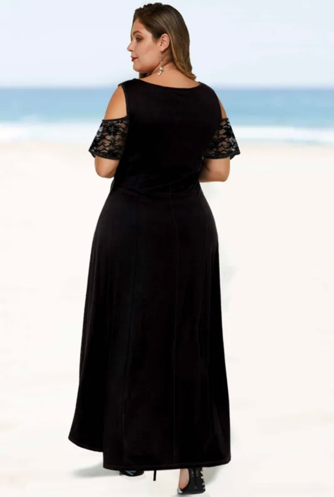 Cold Shoulder Lace Dress -Black