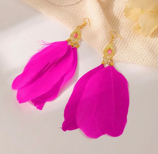 Feather Earrings - Pink