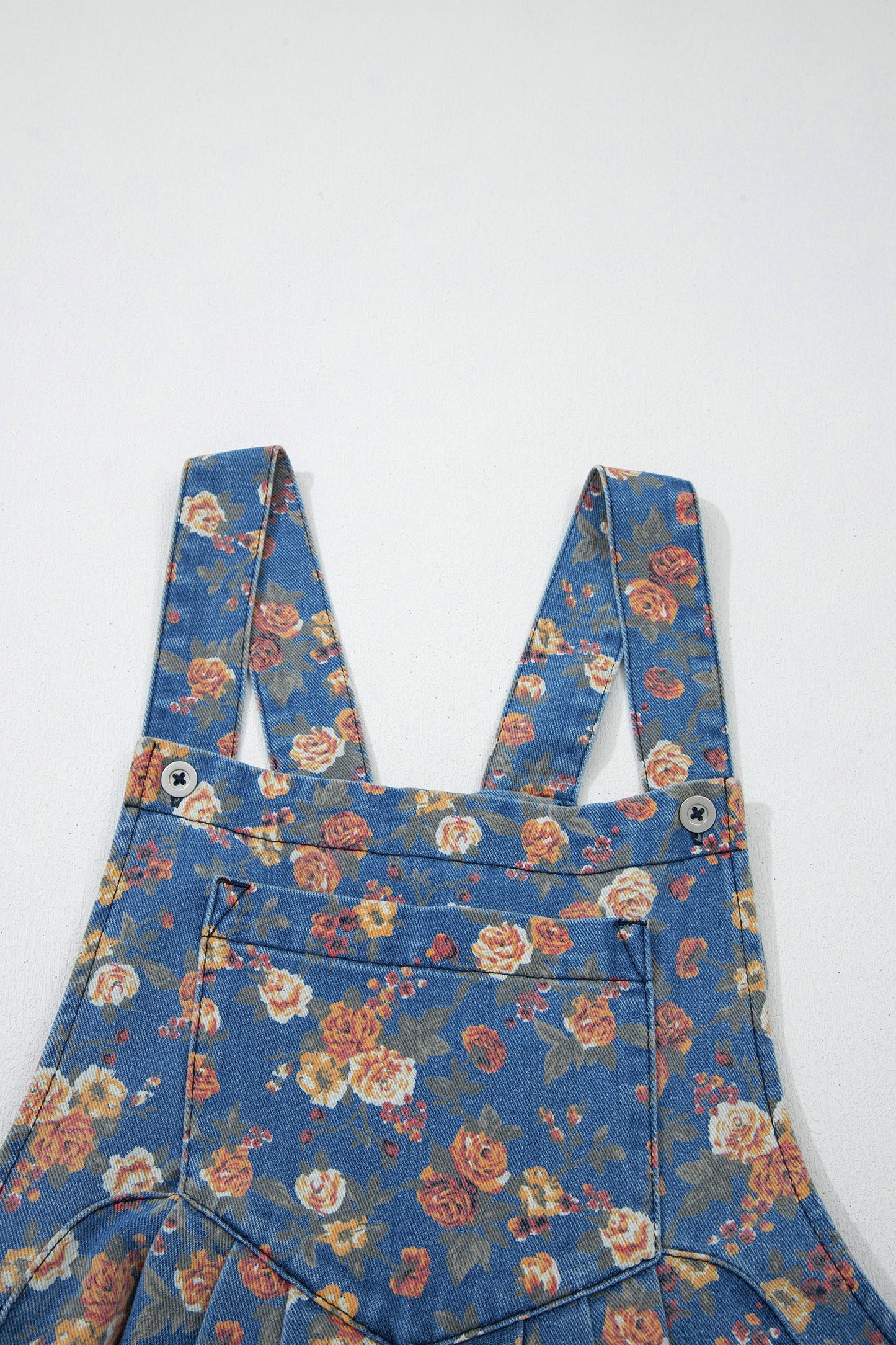 Vintage Rose Bloom Wide-Leg Floral Denim Jumpsuit Overalls for Women