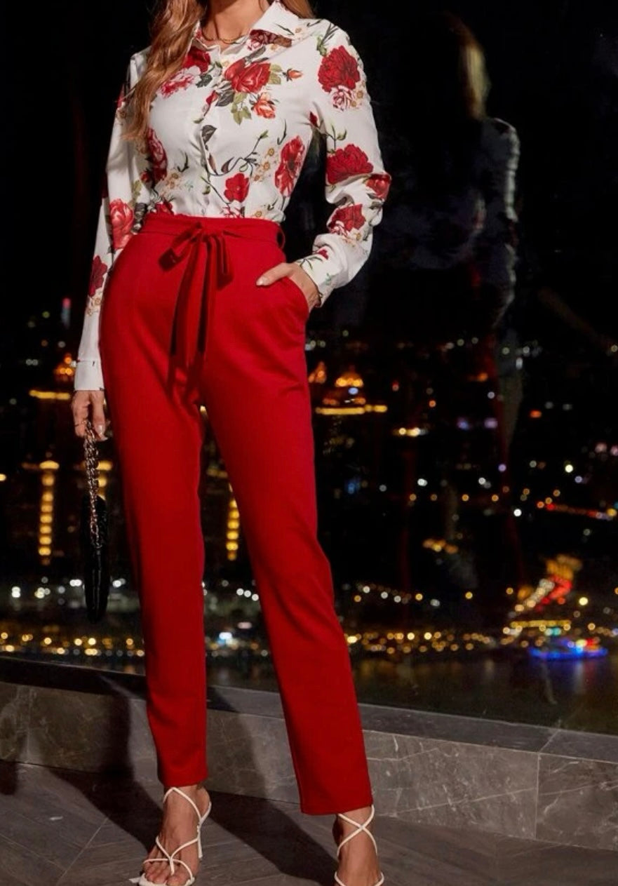 Tie Waist Pants - Red