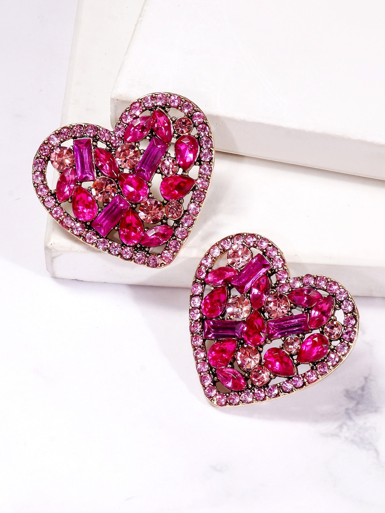 Rhinestone Heart Earring - Pink
