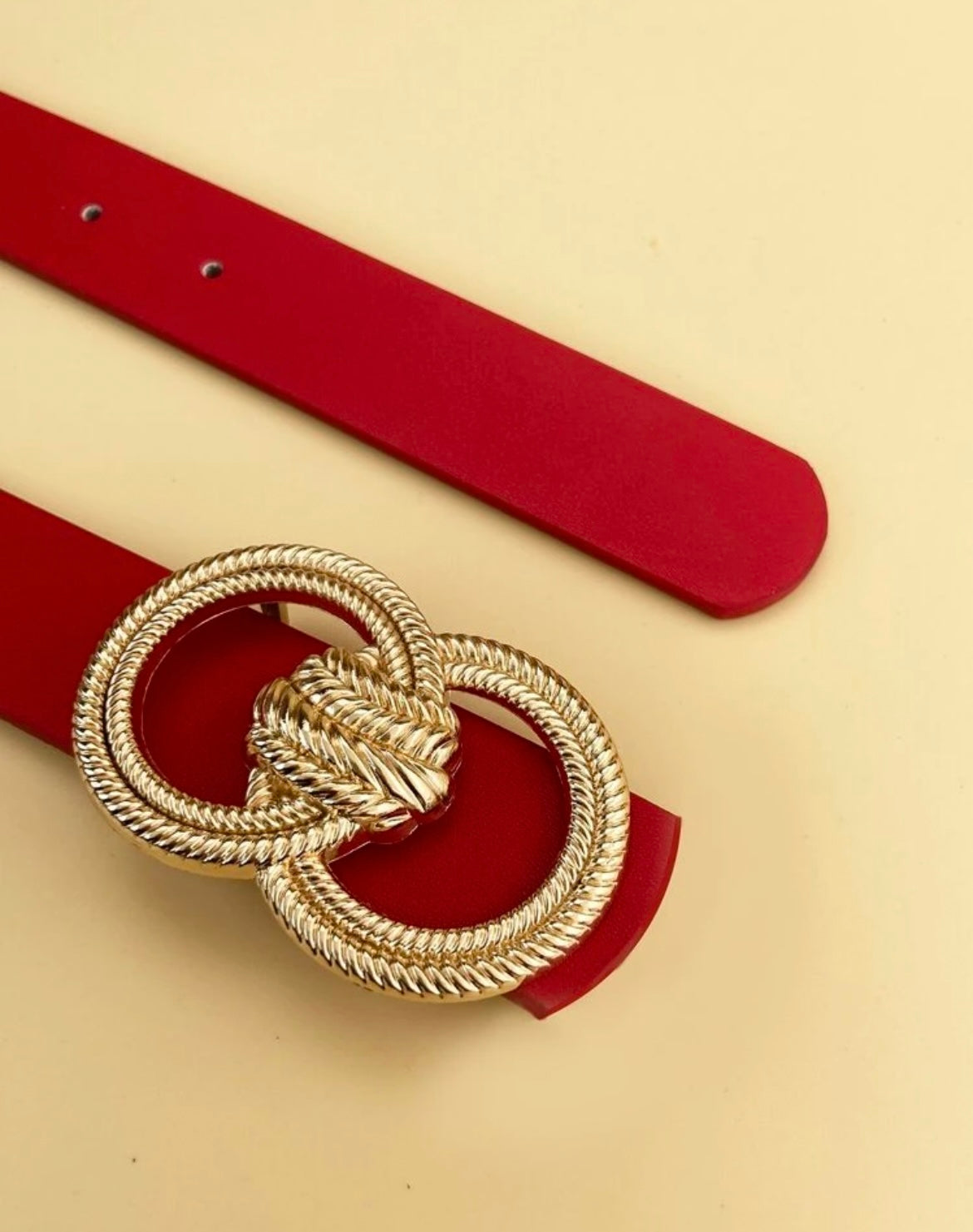 Vintage Inspired Gold Buckle Belt - Red