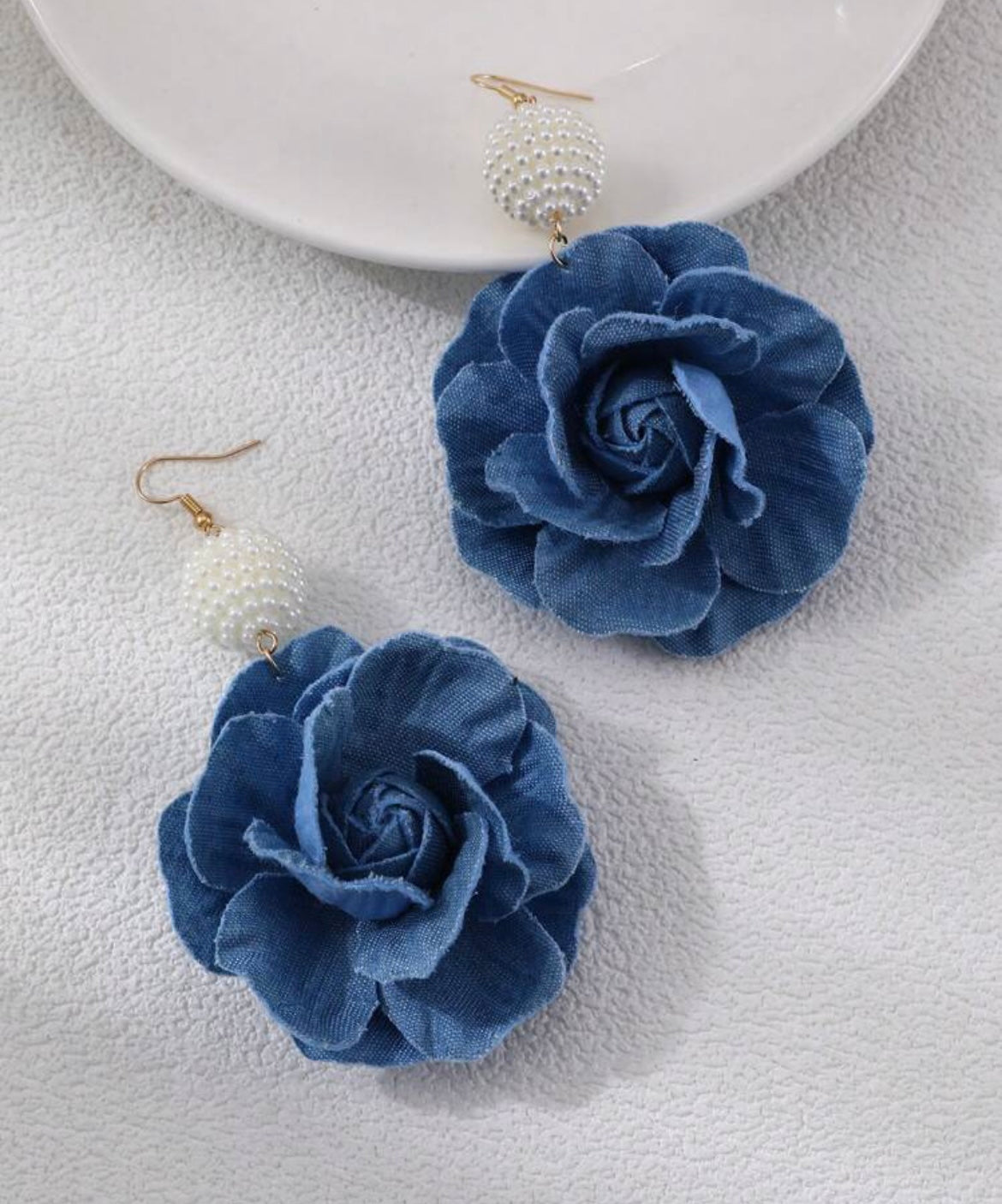 Pearl Rose Denim Earrings