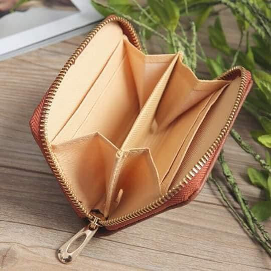 Pattern Zipper Credit Card Holder and Wallet - Brown