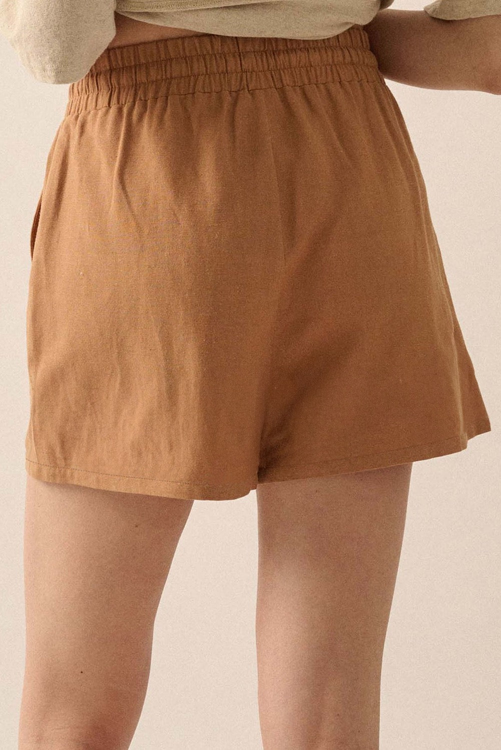 Floral Embroidered Shorts - Caramel Brown