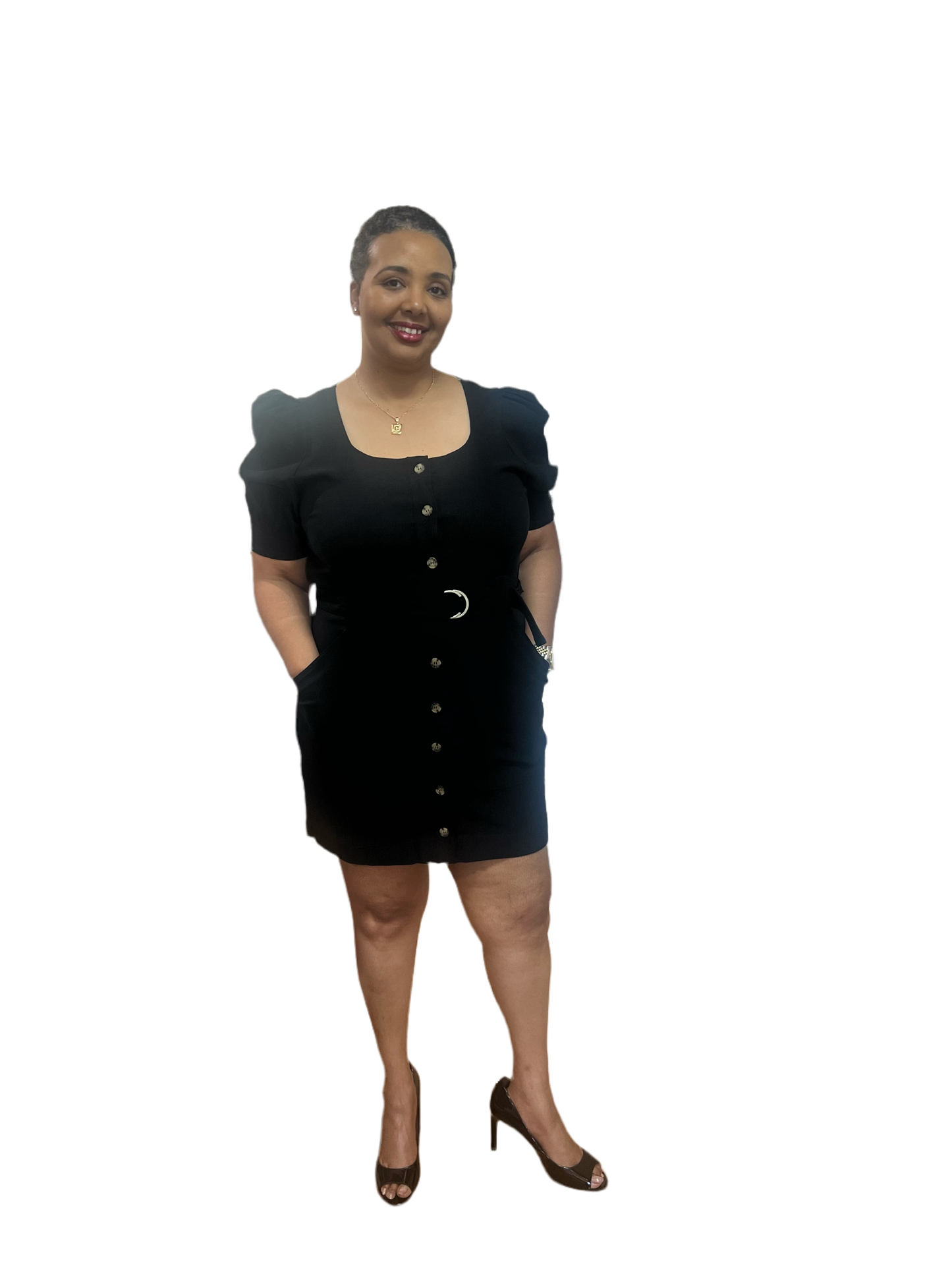 Denim Button Dress - Black