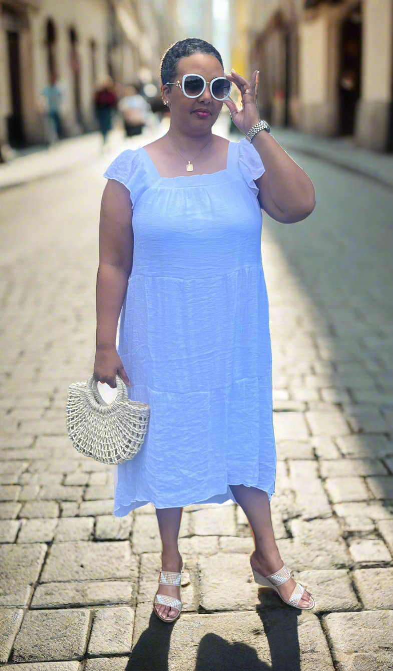 Square Linen Dress - White