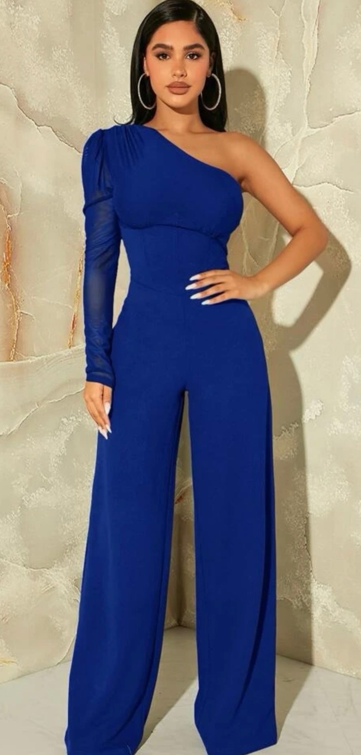 One Shoulder Jumpsuit- Blue