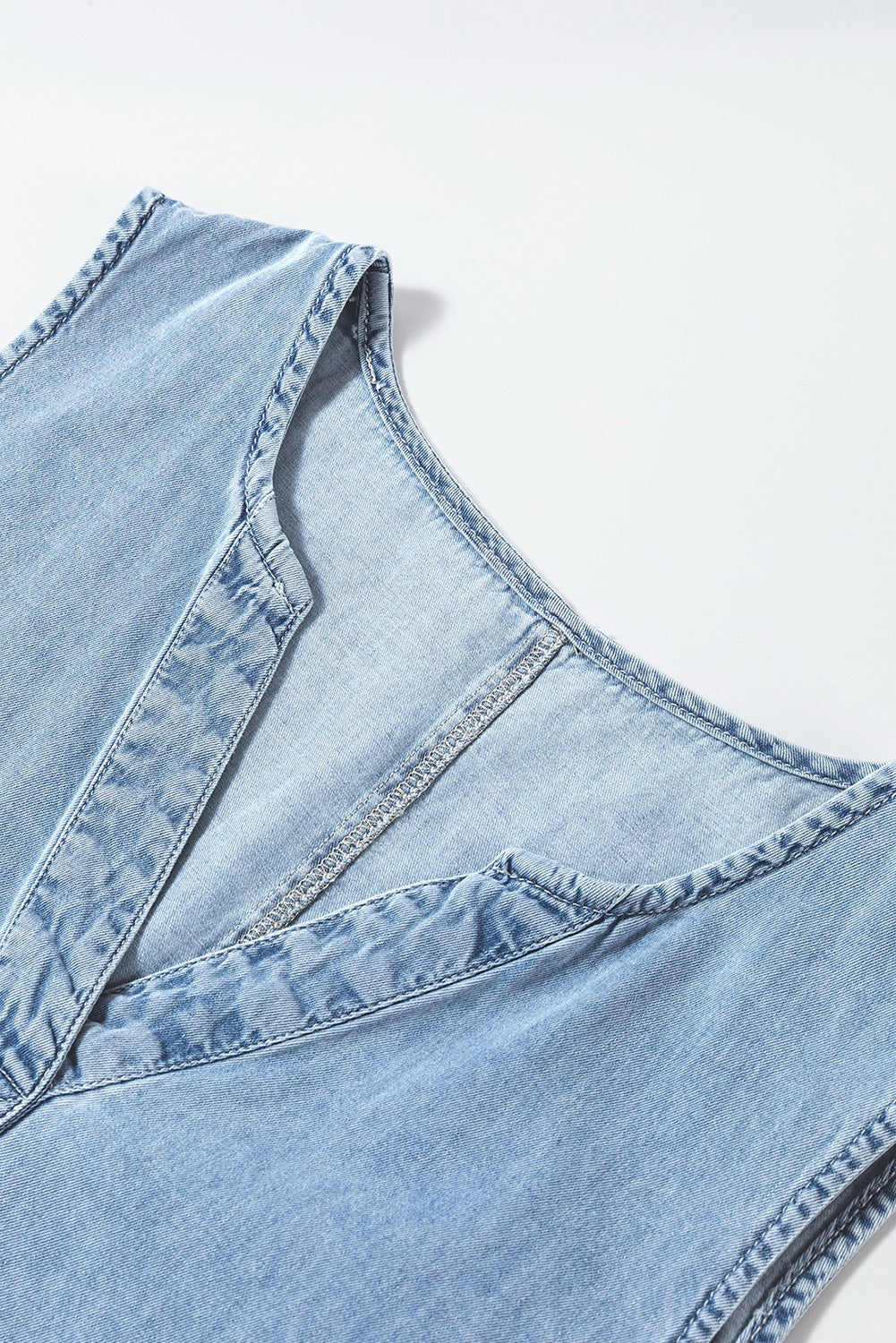 Split Neck Chambray Dress - Blue