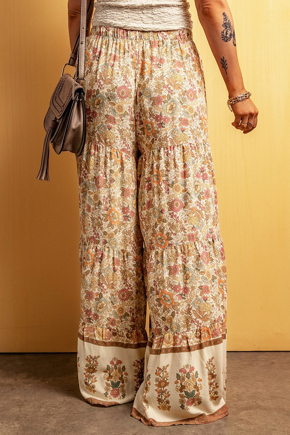 Flower Patch Wide Leg Pants-Multi-Colored