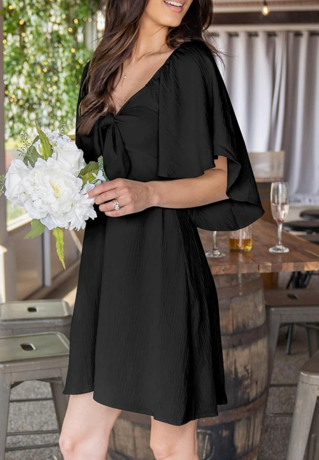 Front Tie Dress- Black
