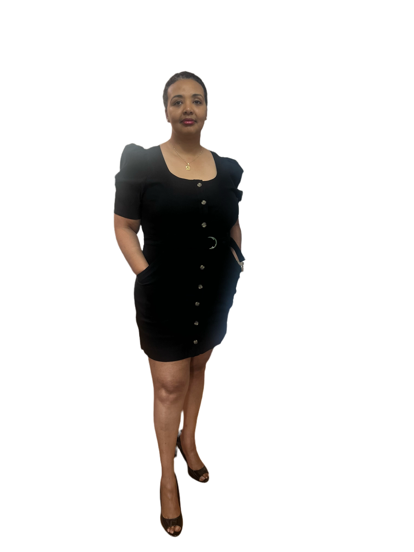 Denim Button Dress - Black