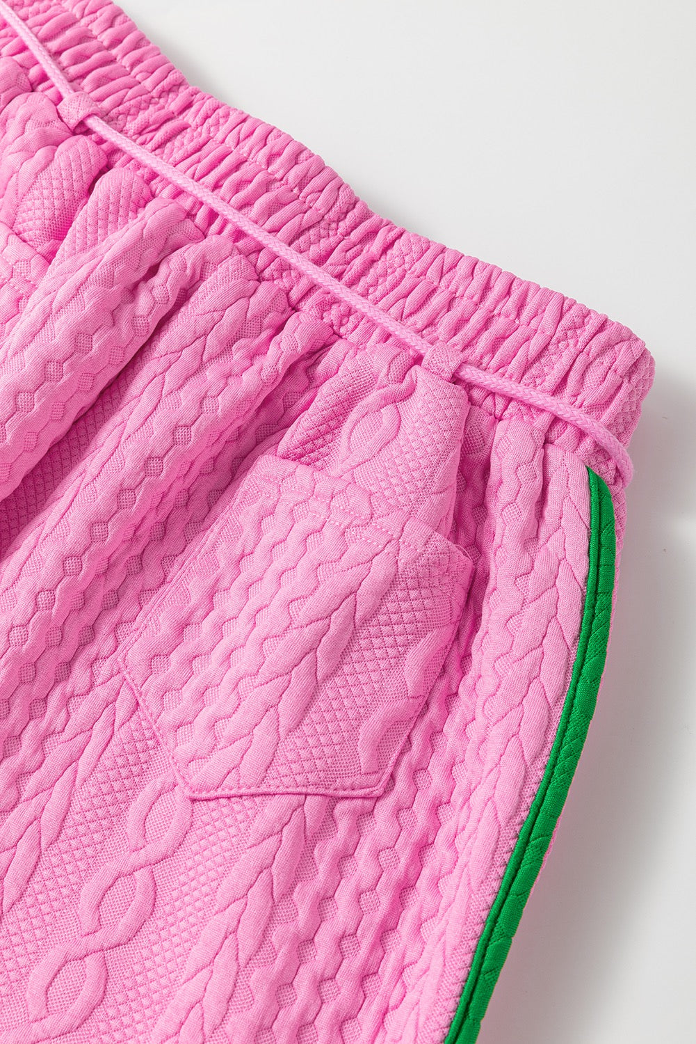 Cable Two-Piece Top & Shorts Coordinate Set - Pink & Green
