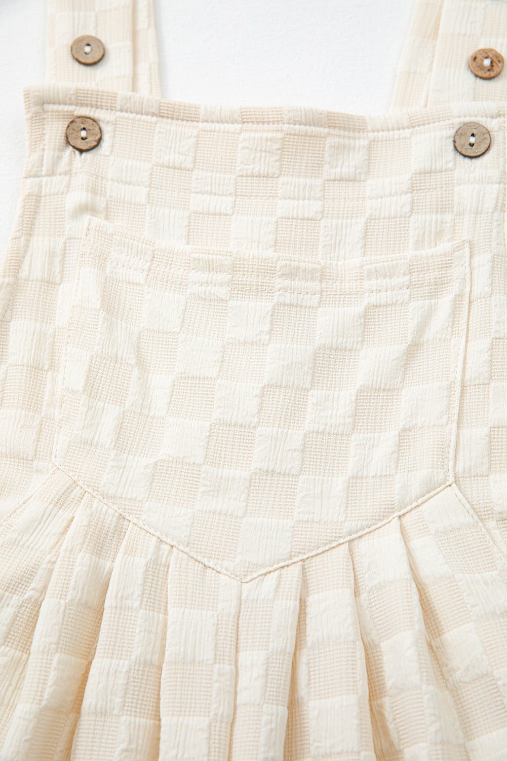 Checkered pocketed High Waist Overalls - Beige