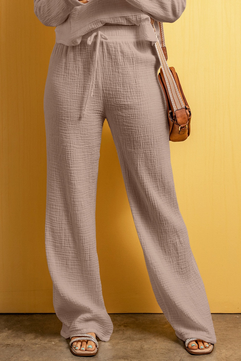 Textured Loose Fit Pants- Tan