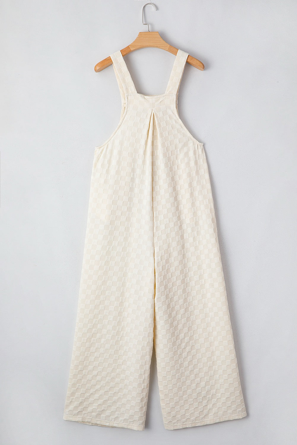 Checkered pocketed High Waist Overalls - Beige