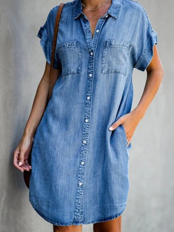 Denim Shirt Dress -Blue