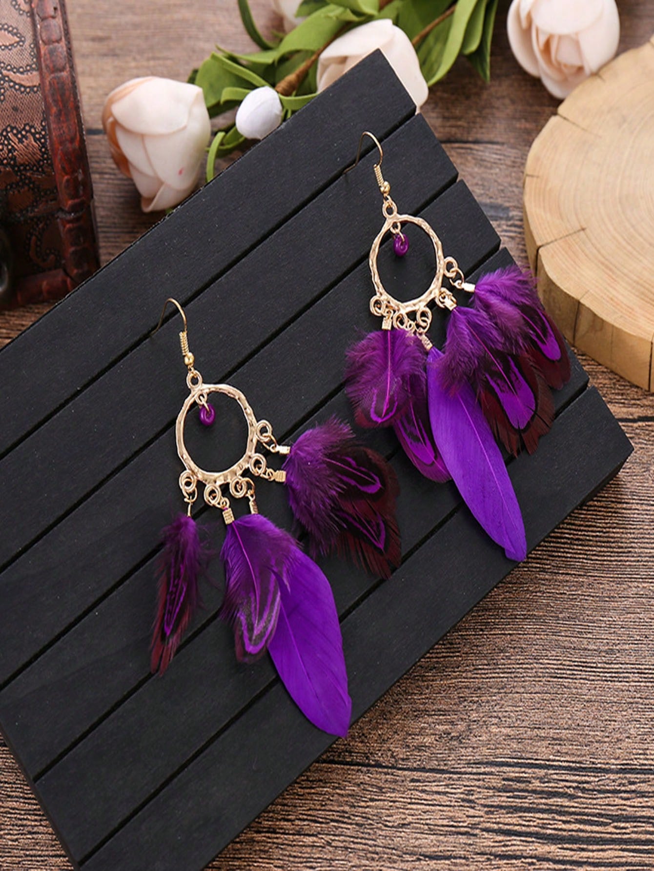 Feather Earrings - Purple