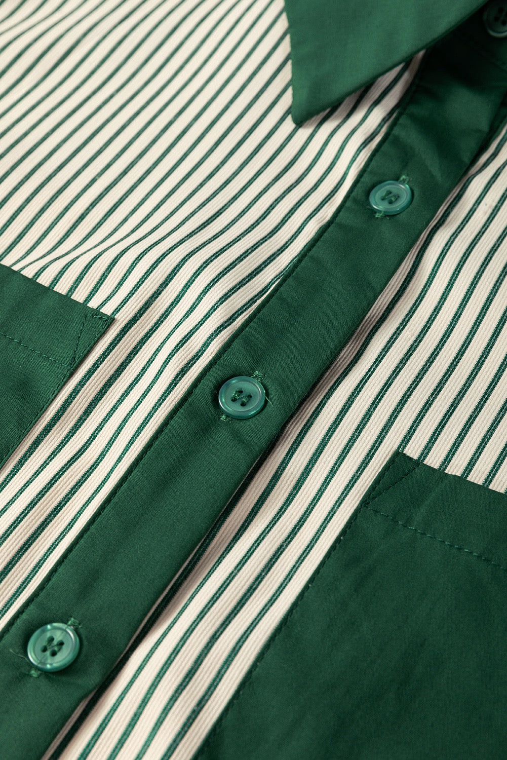 Stripe Pocket Front Shirt Dress- Green