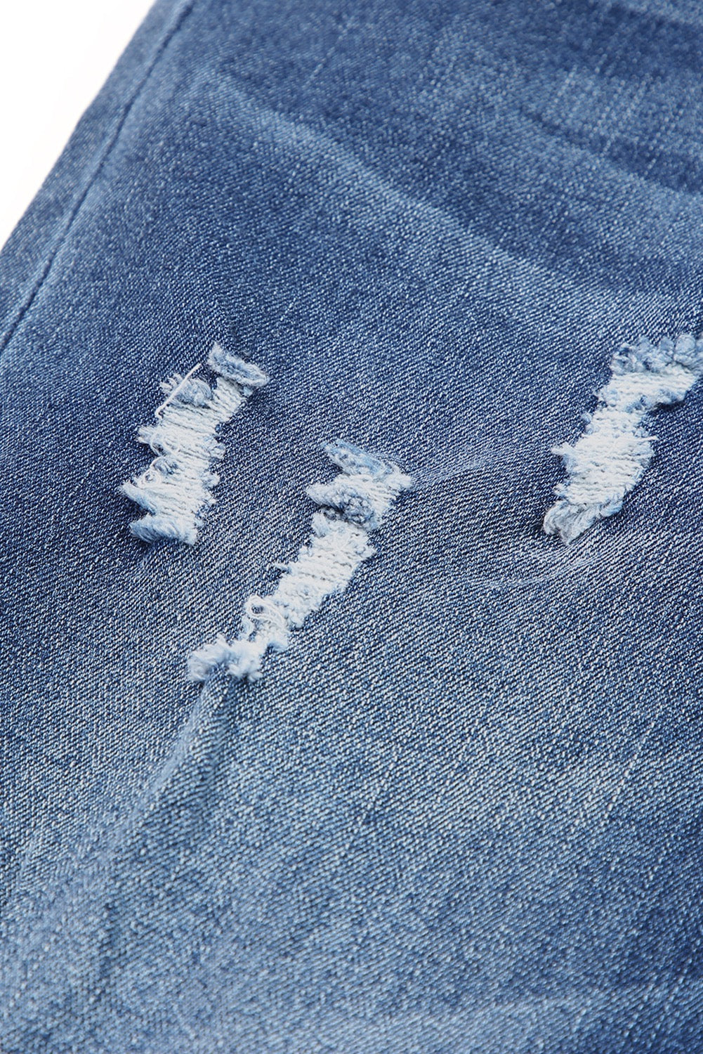 High Rise Blue Cuffed Distressed Jeans – Chic Vintage Denim with Modern Edge