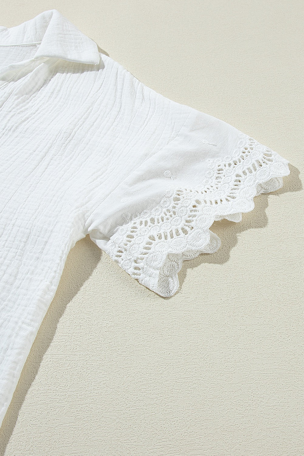 Crinkled Lace V Blouse - White