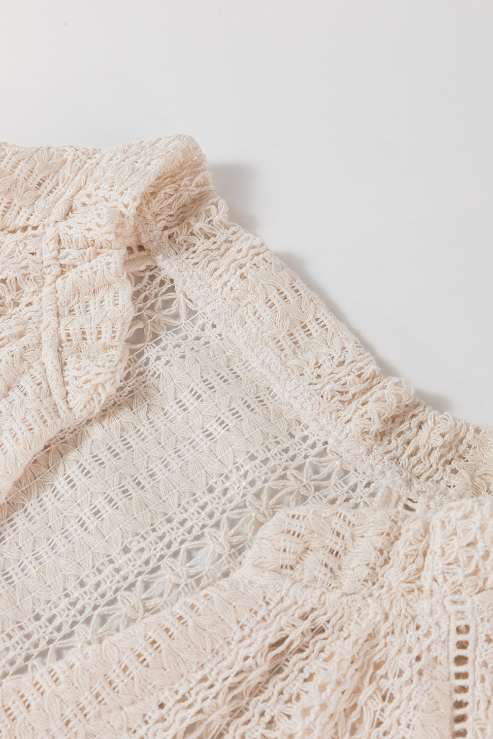 Lace Hallowed Puff Sleeve Blouse -White