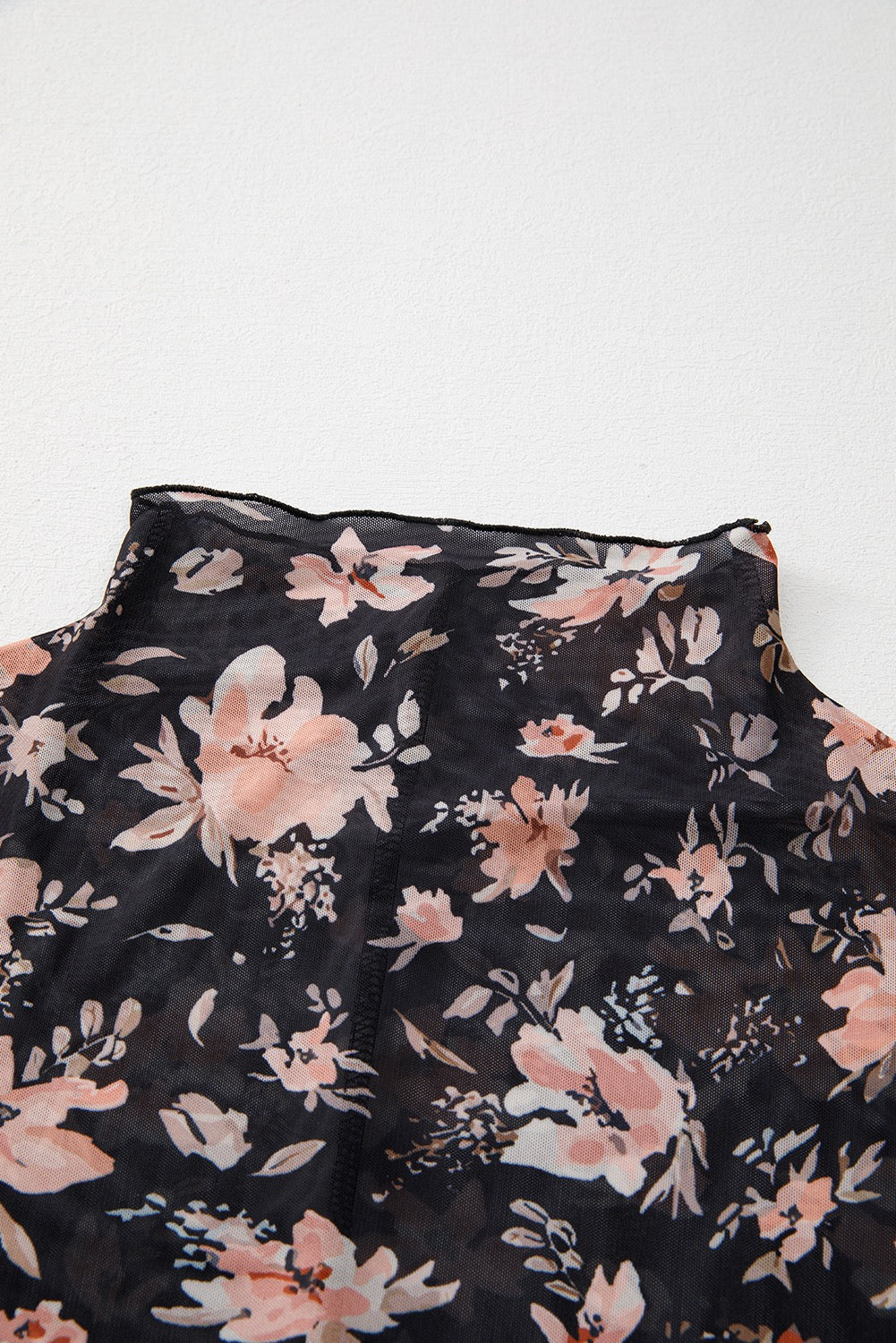 Floral Print Mesh Top - Black