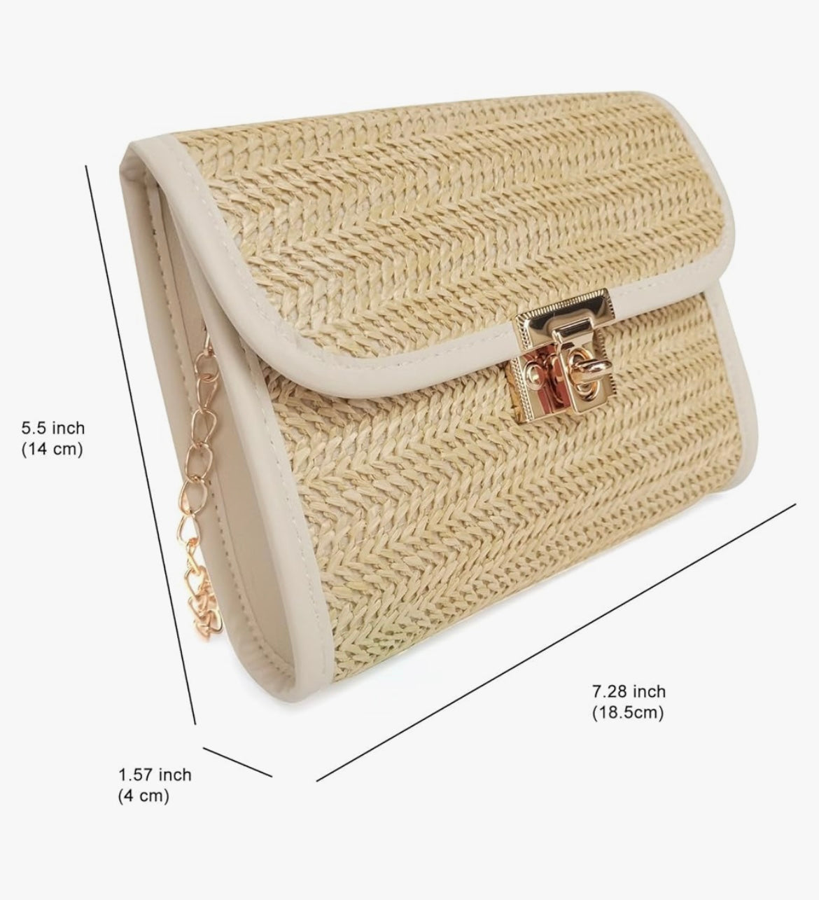 Straw Weave Square Crossbody White Trim Handbag - Natural