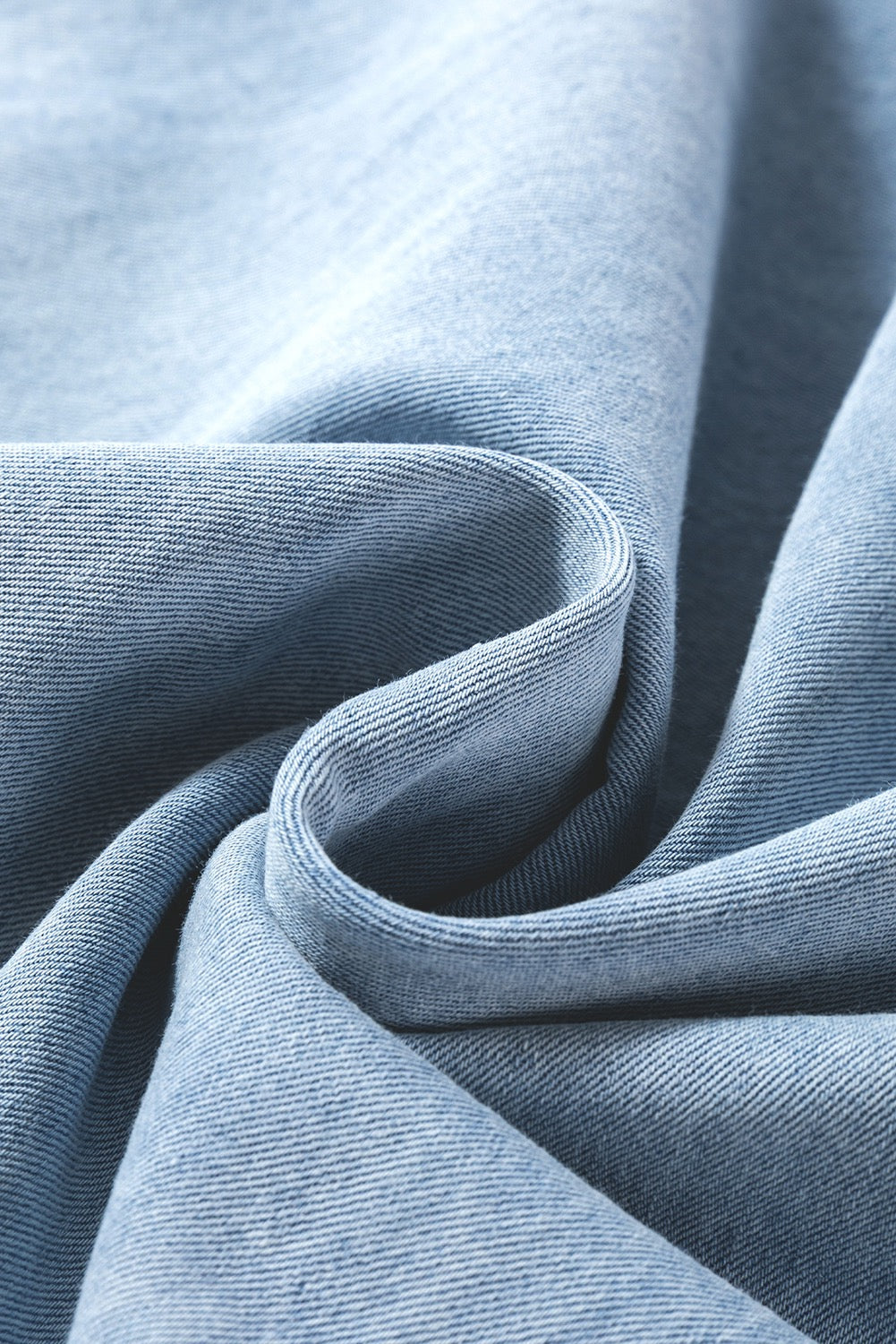 Split Neck Chambray Dress - Blue