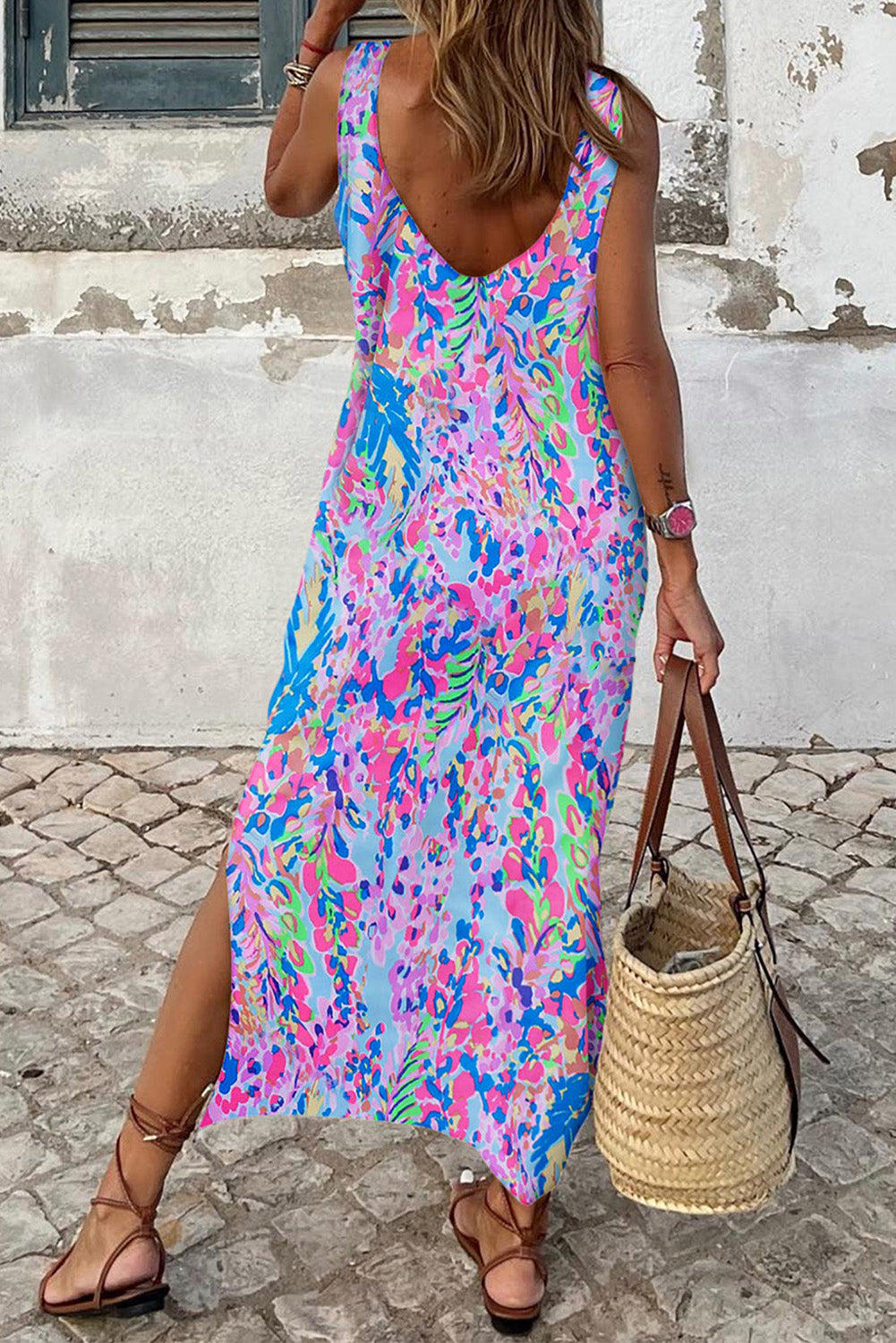 Colorful Sleeveless Maxi Dress for Women | Lightweight Vacation Tank Dress with Pockets-Inspired Print