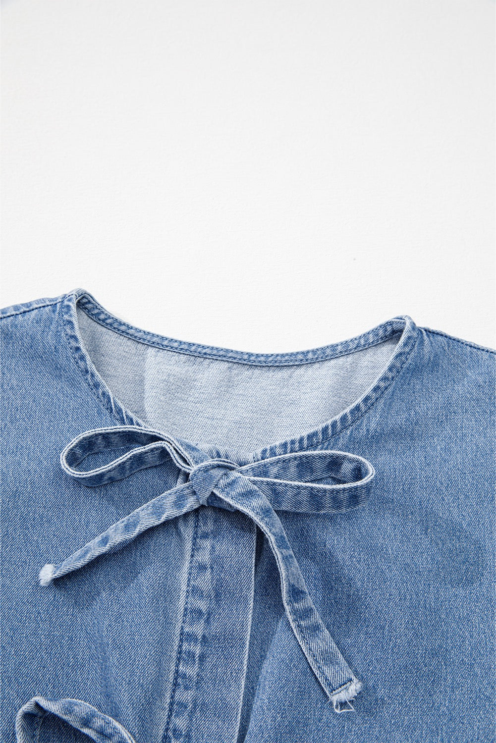 Front Tie Peplum Denim Blouse -Blue