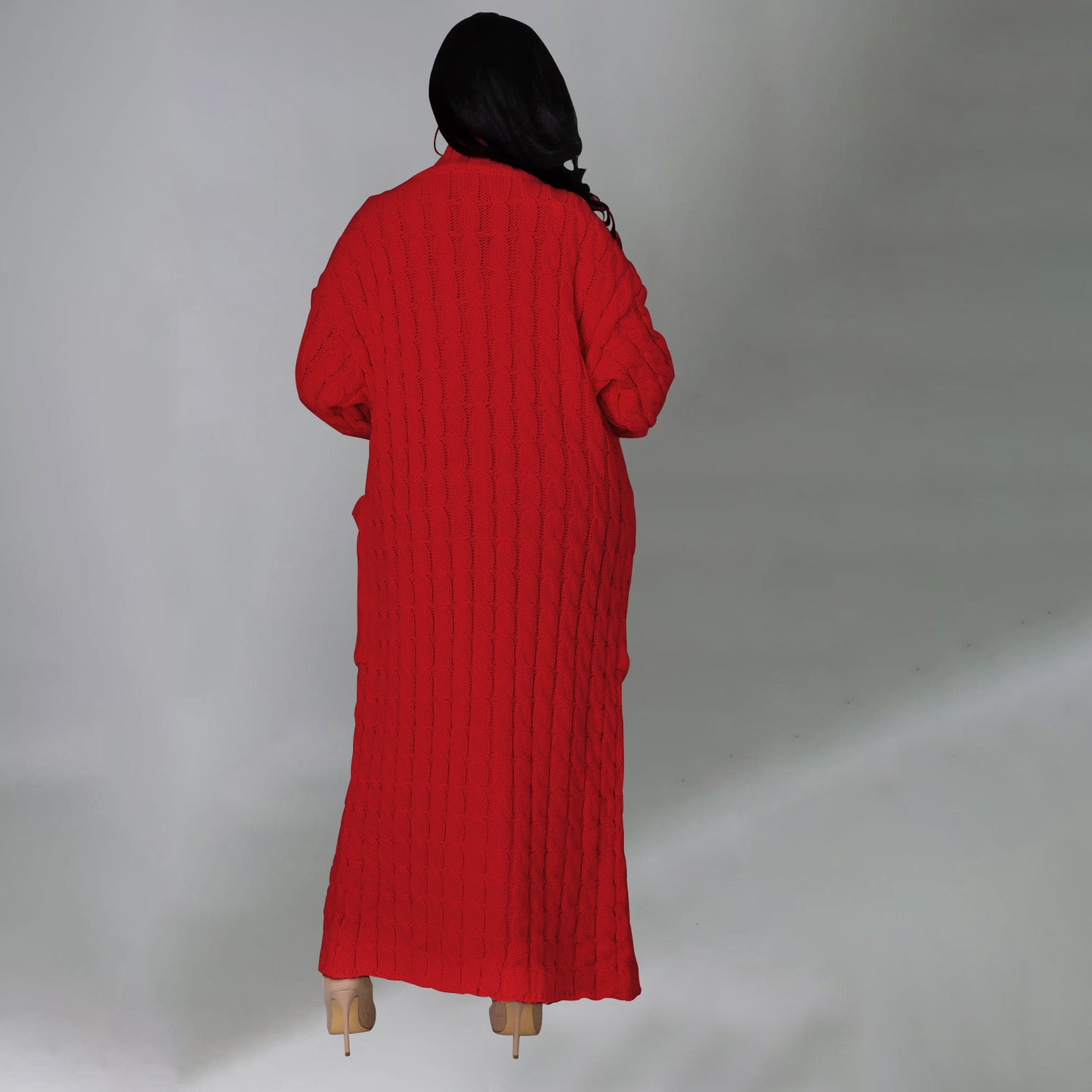 Cable knit Duster Sweater -Red