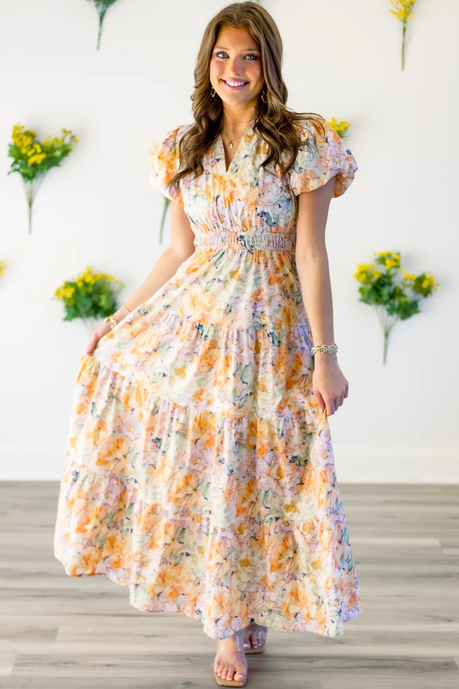 Pastel Floral Tiered Maxi Dress for Women