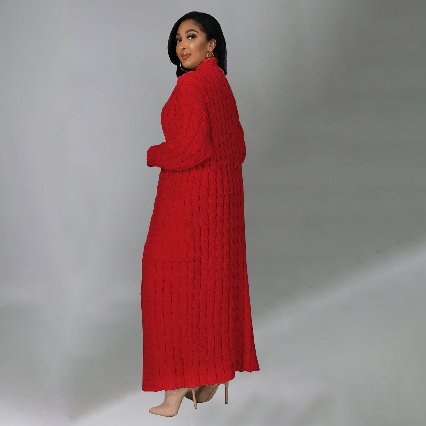 Cable knit Duster Sweater -Red