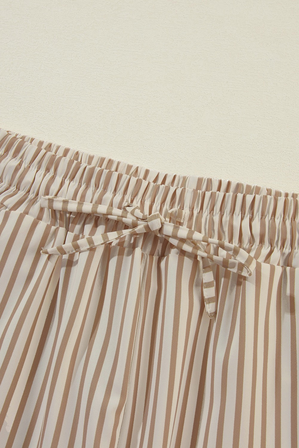 Stripe Wide Leg Drawstring Pants- Khaki