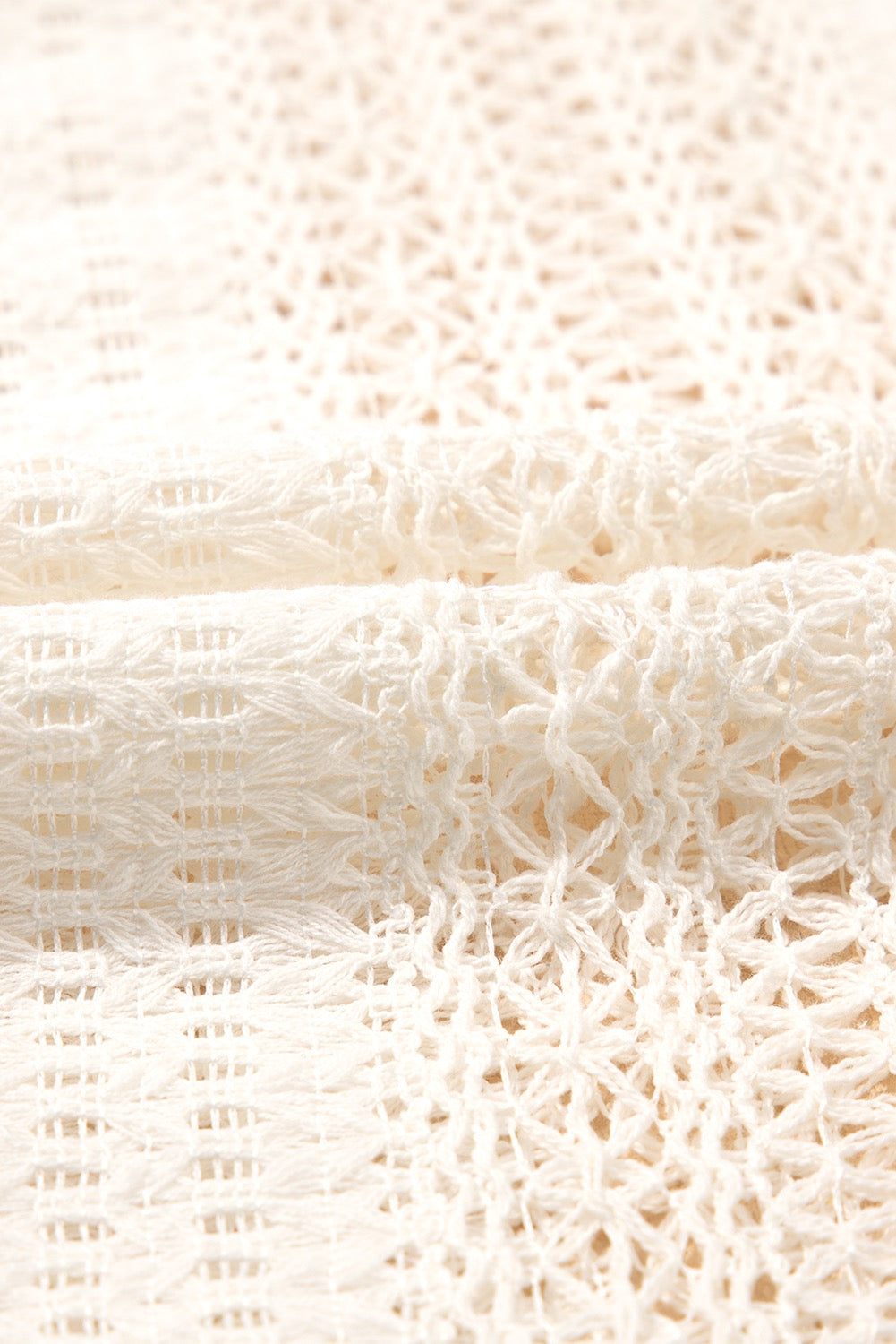 Lace Crochet Collard Oversize Tunic Dress- Beige