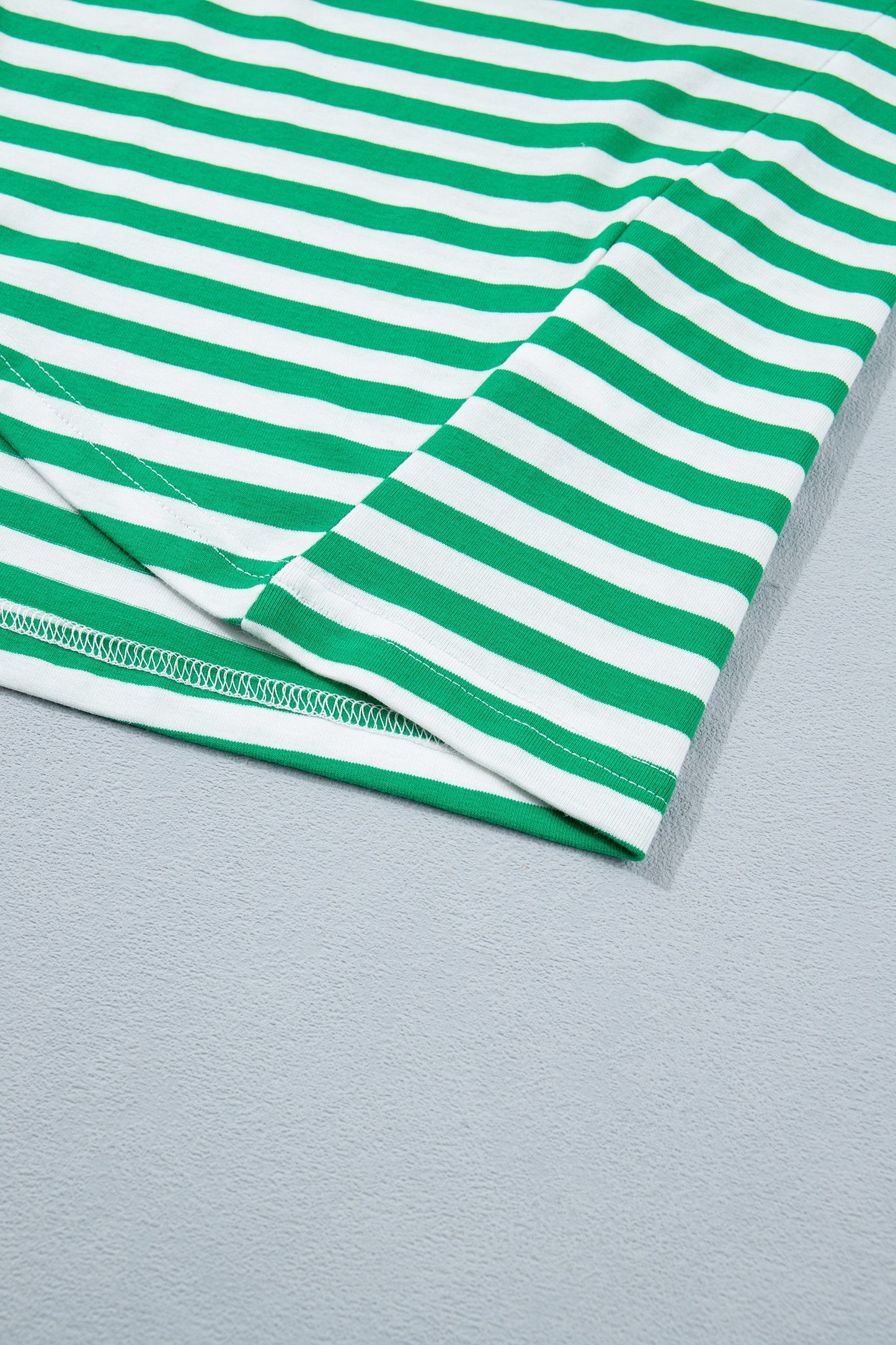 Green & White Striped Side Tie T-Shirt Dress for Women | Casual Summer Dress with Pink Trim